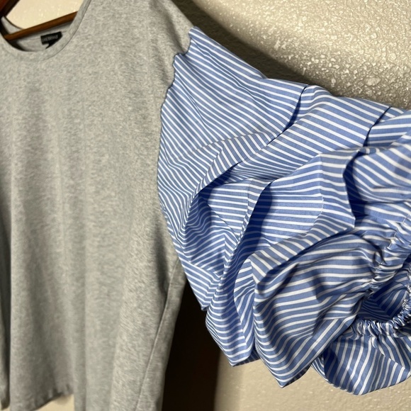 Lane Bryant Pinstriped Ruffle Sleeve Blouse - Picture 5 of 10
